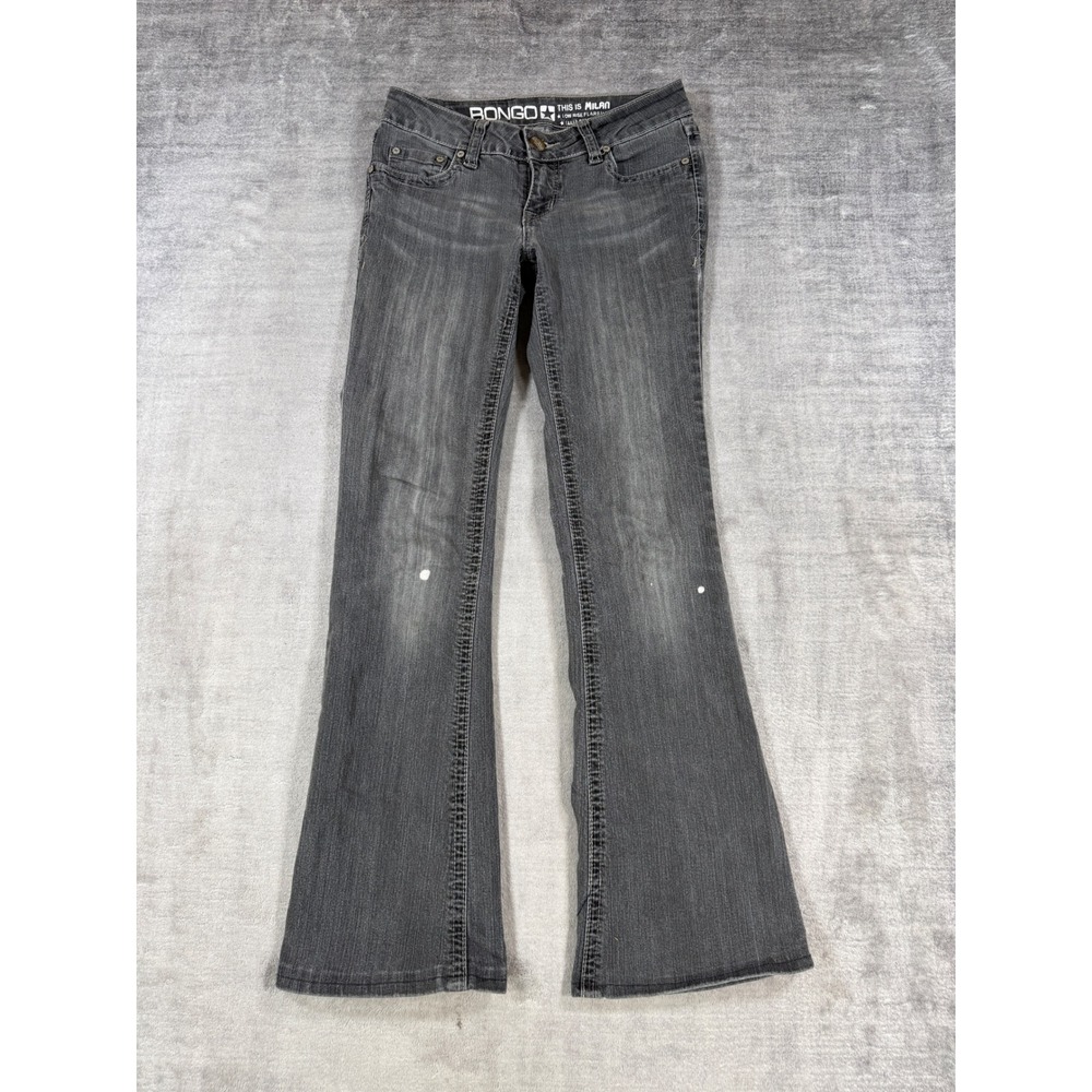 Bongo Milan Jeans Women 3 Gray Denim Flare Low Rise Stretch Vintage Y2K Faded
